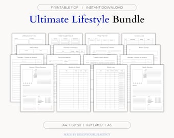 Ultimate Life Planner Bundle Printable PDF: Life Planner, Daily Finance Goal Tracker, Monthly Productivity,  All-in-One Household Organizer