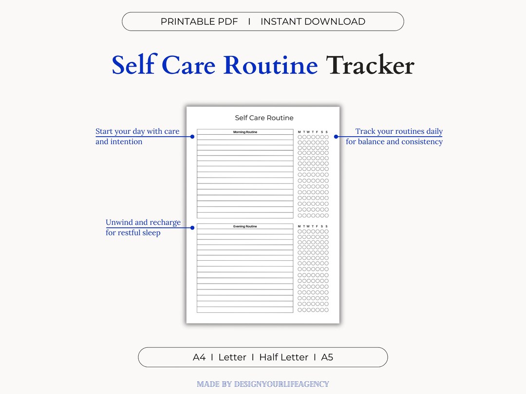 Self Care Routine Tracker Printable PDF: Daily Wellness Planner, Habit ...