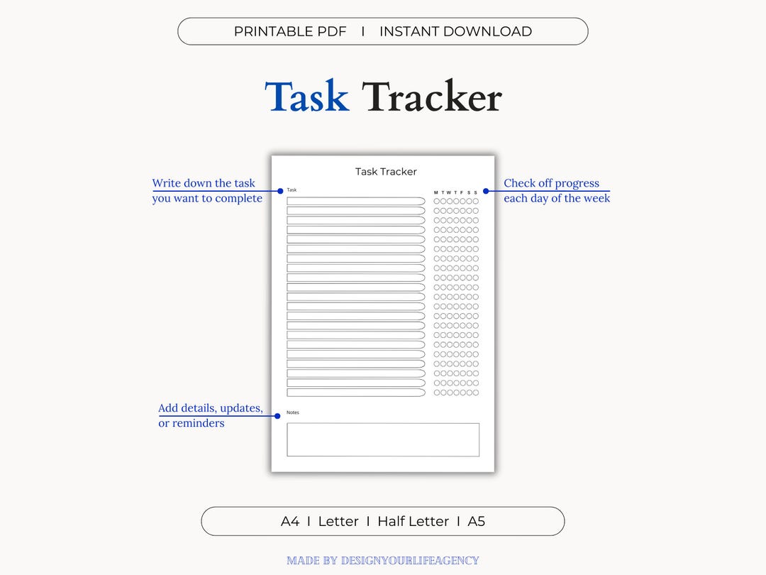 Task Tracker Printable PDF: Daily To-do List, Project Management Sheet ...