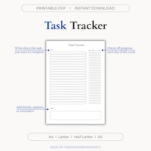 Utskrivbar PDF för uppgiftsspårning: Daglig att-göra-lista, projektledningsblad, produktivitetsplanerare, teamuppgiftslogg