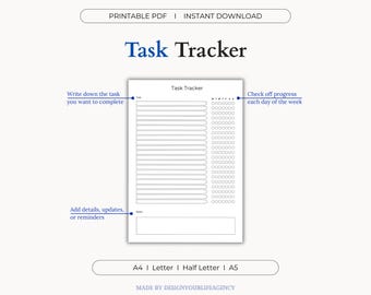 Aufgaben-Tracker als PDF zum selbst ausdrucken: Zielplaner, To Do Liste, tägliche Agenda, Planer und Planer