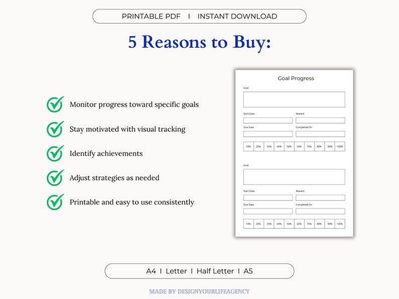 Goal Progress Tracker Printable PDF: Planning Checklist, Motivation ...