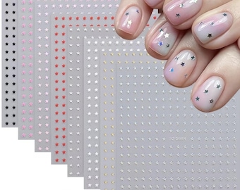 Mini Star Nail Stickers | Red Pink Black Gold Silver Stars Nail Transfers | Starry Nail Decals | DIY Mani