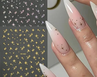 Starry Metallic Nail Art Stickers | Silver, Gold Stars |  Star Nail Decals | DIY Nail Design | Christmas | DH-963