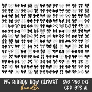 Pacchetto fiocco nastro Svg, nastro Svg, fiocco Svg, fiocco per capelli Svg, papillon Svg, fiocco clipart, fiocco silhouette, fiocco Coquette Svg, Png, download immediato