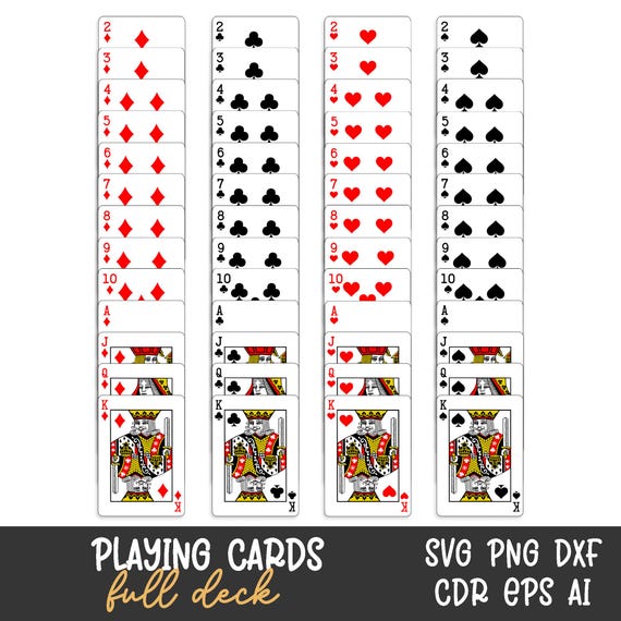 Full Deck Playing Cards, Playing Cards Svg, Sticker Design, Hand Accounting Pattern Clothing Design, Wall Art, Printable, Instant Download