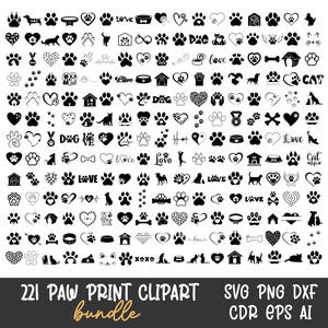 Bundle Svg empreinte de patte, Svg coeur patte, Svg de patte de chien, Svg de patte de chat, Svg de patte, Svg de patte d'animal, Clipart empreinte de patte, Png, fichiers coupés, téléchargement immédiat