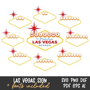 Paquete de letreros de Las Vegas Svg, Las Vegas Svg, archivos de corte, transparente, vector, clipart, dxf, png, eps, pdf, cricut, silueta, descarga instantánea