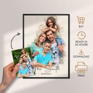 Custom Watercolor Painting from Photo, Hand Drawn Watercolor Custom Portrait, Custom Family Gift, Personalised Gift, Digital Download