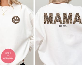 Geschenk für Mama Personalisierter Muttertags Sweater individuellem Geburtsjahr des Kindes Leo-Muster-Schrift und Smiley stylisches Geschenk