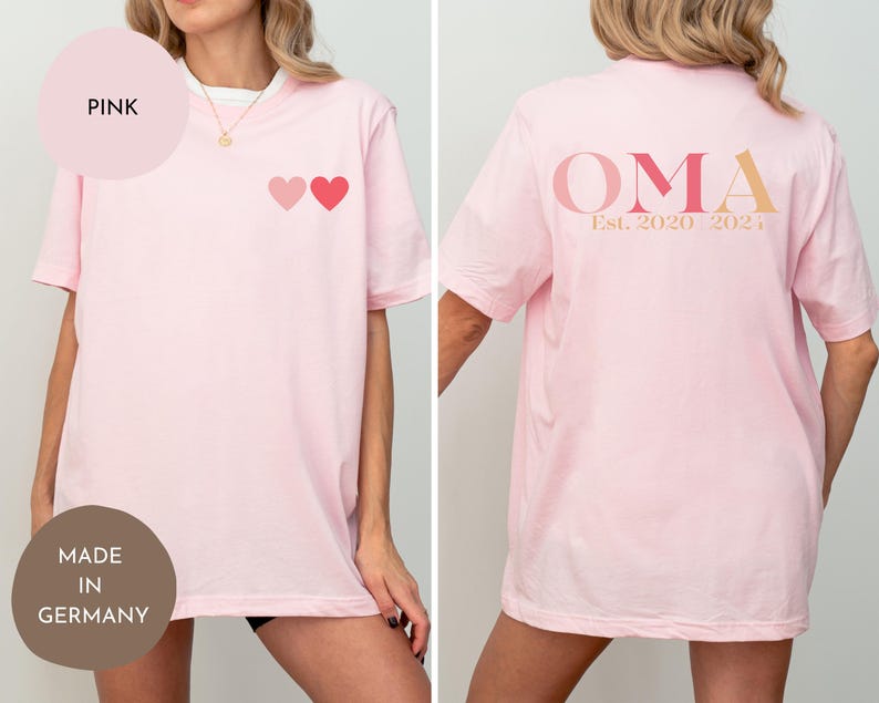 Oma T-Shirt personalisiert mit Jahreszahl, Damen Shirt “Oma” mit Datum, personalisiertes Geschenk für Großmütter, Oma Shirt mit Herzmotiv und Jahr, individuelles Oma T-Shirt mit Datum, personalisiertes Muttertagsgeschenk für Oma, Großmutter Shirt mit Herzen und Jahreszahl, personalisiertes Damen T-Shirt “Oma”, Geschenk für Oma mit individueller Jahreszahl, personalisierbares Shirt für Großmütter mit Datum, Oma T-Shirt mit Herzen und Jahr, personalisiertes Sweatshirt für Oma mit Datum