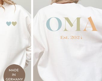 Muttertags-Sweatshirt Oma Personalisierter Damen Pullover “Oma” mit Jahreszahl & Herzen Individuelles Geschenk für Großmütter Custom Sweater