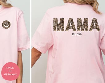 Stylisches Geschenk T-Shirt Mama mit Jahreszahl Leo-Print Individuelles Geschenk für Mütter Muttertags-Shirt Leo-Muster Trendiges Leo Shirt