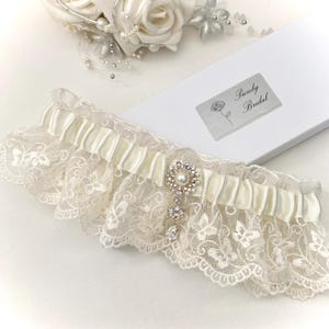 Ivory Wedding Garter, Butterfly Embroidered lace