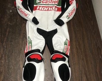 Vintage Honda Castrol läderracingställ | Bepansrad Motocore biker-outfit
