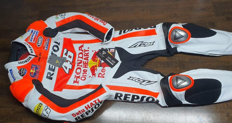 Repsol Honda Racing Läder | Valentino Rossi 46 Tribute | One Heart-ställ | CE-godkända skydd bild 1