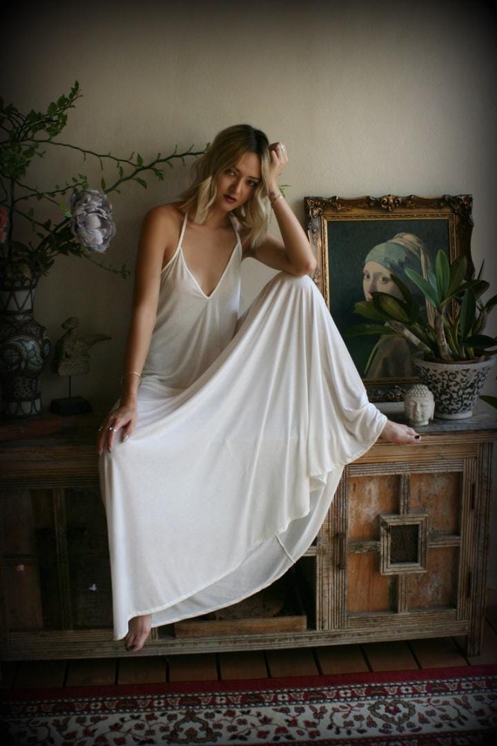 Mulberry Silk Silk Knit Nightgown Vintage Pink Yellow Semi Sheer Nylon  Night Gown Slip Dress