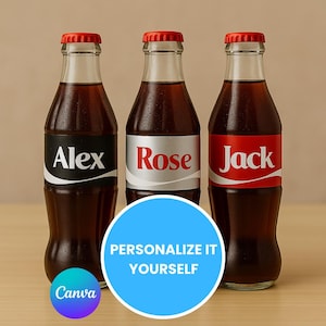 3-in-1 Custom Cola Bottle Labels | Editable Coke, Cola Light & Zero Templates, Canva Drink Labels, DIY Soda Label, Party Favor, Digital File