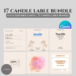 17 Editable Candle Label Bundle | Label Template | Custom Candle Labels | Minimalist Candle Packaging | Digital Download | Label Design