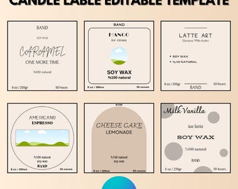 6 Editable Candle Label Bundle | Canva Label Template | Custom Candle Labels | Minimalist Candle Packaging | Digital Download | Label Design