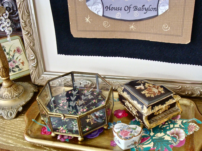 Vintage Eclectic Four Piece Vanity Trinket Box Music Box Jewelry Box