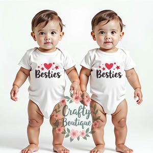 Twins Outfit, Baby Besties Matching Baby Grow, New Baby Gift, Baby Shower Gift Idea, Pregnancy announcement, Twinning Best Friends - 1472