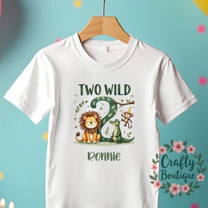 2nd Birthday t-shirt, Two Wild Shirt, Personalised Birthday Gift, 2 Year Old Jungle Theme Tee, Boys Party T-Shirt, I am Two Outfit - 1233