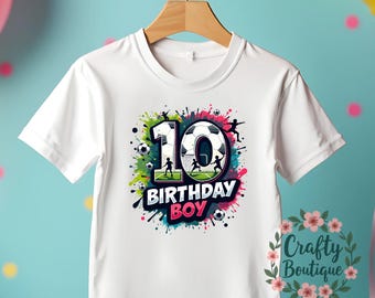 Boys 10th Birthday Football T-Shirt, Double Digits Personalized Gift, Age 10 Years Kids T-Shirt - 284818