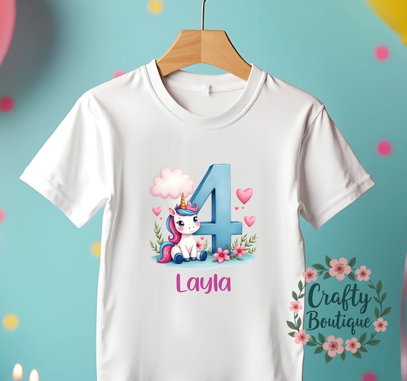 Camiseta de unicórnio para 4º aniversário, roupa de aniversário