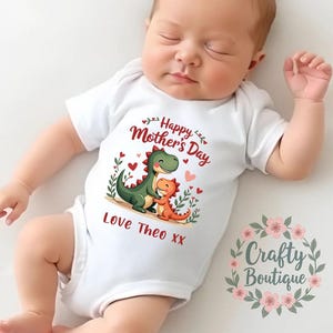 First Mother&#39;s Day, Mothers Day Gift Idea, Newborn Baby Grow, 1st Dinosaur Tee, Baby Shower, I Love Mum Sleepsuit, Personalised Gift - 1146