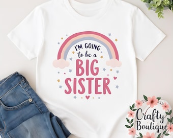 「お姉ちゃんになるよ」レインボーTシャツ - かわいい妊娠発表ギフト - お姉ちゃんに昇格した子供たちのトップス - 1939
