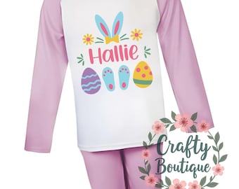 Easter PJs Gift, Easter Bunny Pajamas Gift, Personalised Kids Pajamas, Fun Toddler Gift Idea, Name Printed Sleepwear - 1154