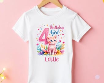 4th Birthday Tshirt, I am Four Cat Shirt, Girls Birthday Gift, Personalised 4 Outfit, I am 4 Tee, Birthday Kitten T-Shirt - 284907