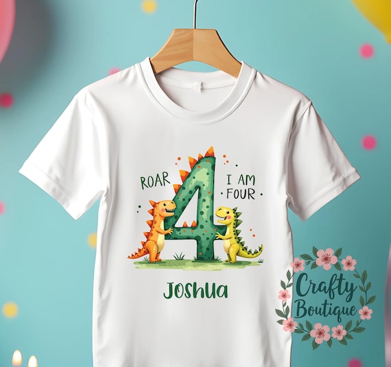 4th Birthday Tshirt, Roar I am Four Shirt, Dinosaur Birthday Gift, Personalised Dino Outfit, I am 4 Tee, Boys Birthday Top  - 1147
