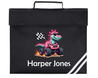 thumbnail image 2 of Personalised Dinosaur School Book Bag For Kids – Any Name – T-Rex / Velociraptor Theme 2 of 6