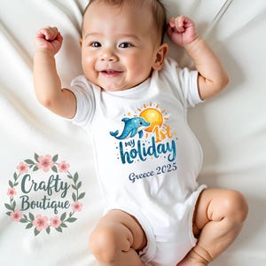 My First Holiday Baby Grow, 1st Holiday Baby Vest, Personalised Baby Gift, Kids 1st Holiday Tshirt, Summer Outfit, Baby Boy Gift - 1317