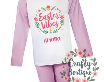 Easter PJs Gift, Easter Vibes Pajamas Gift, Personalised Kids Pajamas, Fun Toddler Gift Idea, Custom Name Printed Baby Sleepwear - 1152