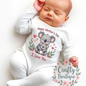 First Mother&#39;s Day, Mothers Day Gift Idea, Newborn Baby Grow, 1st Mother Day, Baby Shower, I Love Mum Sleepsuit, Mum Baby Tee Bib - 1142