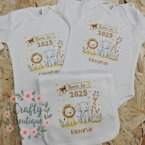 Geboren im Jahr 2025, personalisiertes Baby wachsen benutzerdefinierte Name Jahr Schlafanzug Geschenk Lätzchen Neugeborene neues Baby Ankündigung gedrucktes Neugeborenen Outfit - 1098