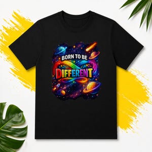 Camiseta, sudadera, sudadera con capucha y bolso con temática espacial galáctica "Nacido para ser diferente" para concienciar sobre el autismo.