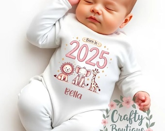 Personalised Baby Grow Custom Name 'Born In 2025' Sleep suit Gift Bib Newborn New Baby Set Announcement Printed Girl Newborn Outfit - 1081