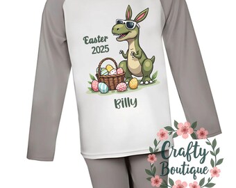 Easter PJs Gift, Dinosaur Easter Gift, Personalised Baby Pajamas. Toddler Gift Idea, Custom Name Printed Dino Roar Sleep Wear - 1144