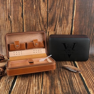 Personalized Leather Cigar Case  – Travel Humidor Box – Groomsmen, Husband, or Dad Gift – Custom Cigar Holder for Him