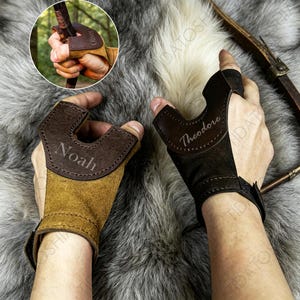 Personalization Leather Bow Glove – Archery Shooting and Hunting Glove, Viking Retro Gauntlets, Finger Protection, hook-and-loop fastener