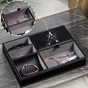 Custom Leather Jewelry Box - Personalized Engraved Organizer for Watches, Rings, Keepsakes - Handmade Gift for Men & Women