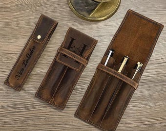 Étui à stylo plume en cuir fait main – Porte-stylo 1/2/3 emplacements, organiseur vintage pour stylos, pochette de protection pour le rangement et les voyages