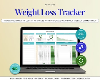 Weight Loss Tracker, Fitness Progress Dashboard (Digital Download)