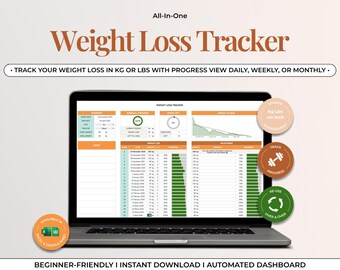 Weight Loss Tracker Spreadsheet, Google Sheets Excel, Wellness Dashboard, Goal Planner, Body Measurements Tracker, Digital Weight Journal