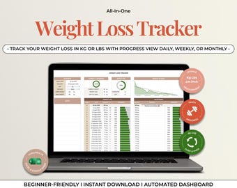 Digital Weight Loss Tracker, Progress Chart Template (Google Sheets & Excel)