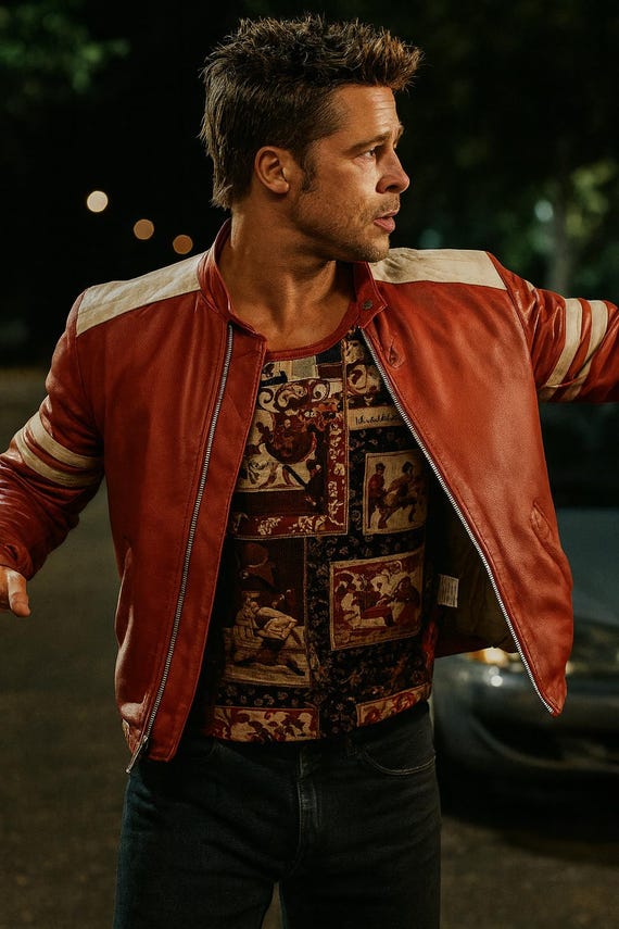Tyler Durden Fight Club Jacket: Red Sheepskin Leather, 90s Grunge
